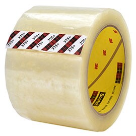 Imagem de um rolo de Fita de Alta Aderência para Fechamento de Caixas Scotch® 375+, projetada para materiais de peso elevado.