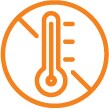 Ícone de um termômetro em alta temperatura com um sinal de proibição, indicando redução de calor.
