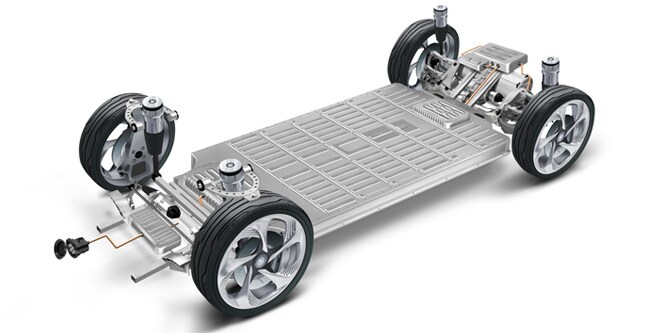 Chassis e rodas de um veículo
