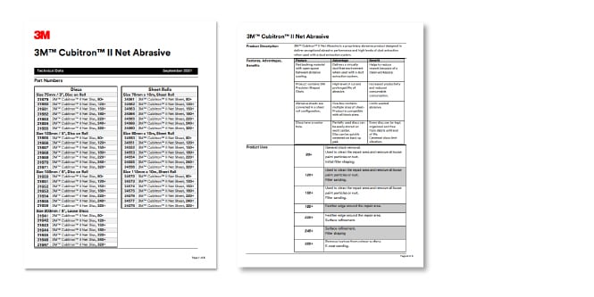 PDF com dados técnicos dos abrasivos para reparação automotive da 3M
