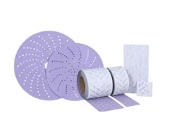 Conjunto variado de discos e rolos de lixa 3M com padrões de multifuros