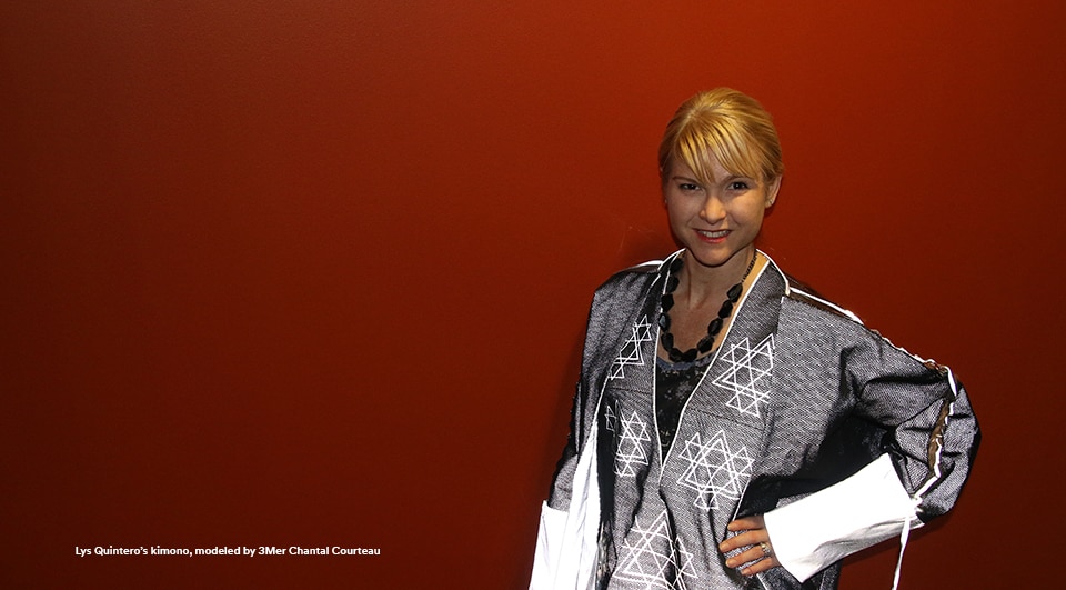 Lys Quintero’s kimono, modeled by 3Mer Chantal Courteau