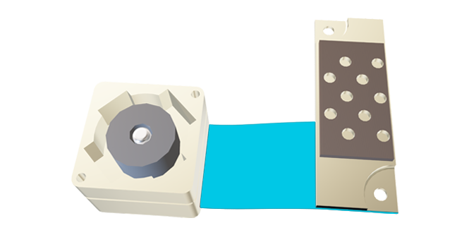 Fitas eletricamente condutoras e fitas de vedação aplicadas para aterramento de sensores.
