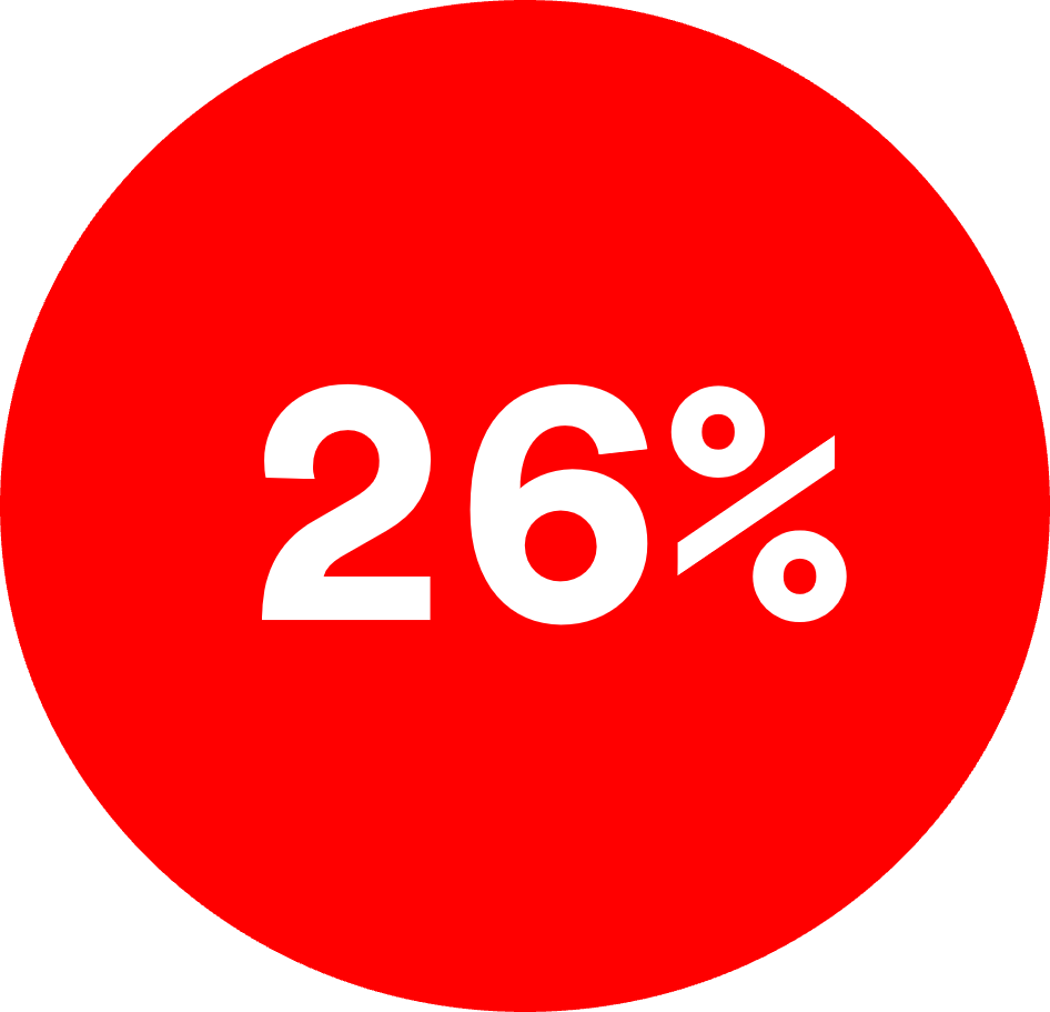 Círculo vermelho com 26% escrito dentro.