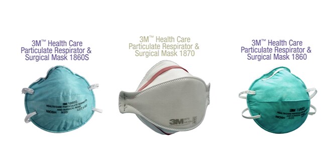 Three types of 3M Health Care Particulate Respirators and Surgical Masks
