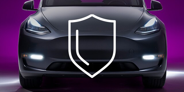 Front bumper  of EV car matte gray wrap film and paint protection film with shield icon

