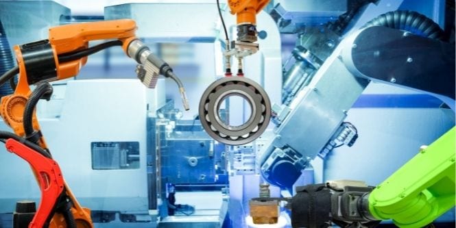 Imagem estilizada destacando o maquinário de automação de fábricas. 
