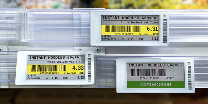 Códigos de barras de supermercado com Películas de Barreira 3M™. 
