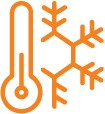 Ícone de um termômetro com um floco de neve atrás.
