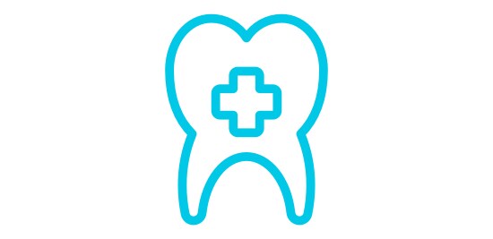 Icon of a tooth with universal first aid symbol on it.
