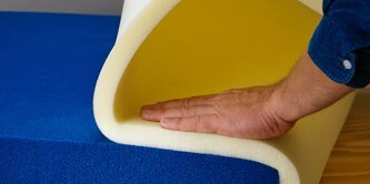 A person bonding foam and fabric together
