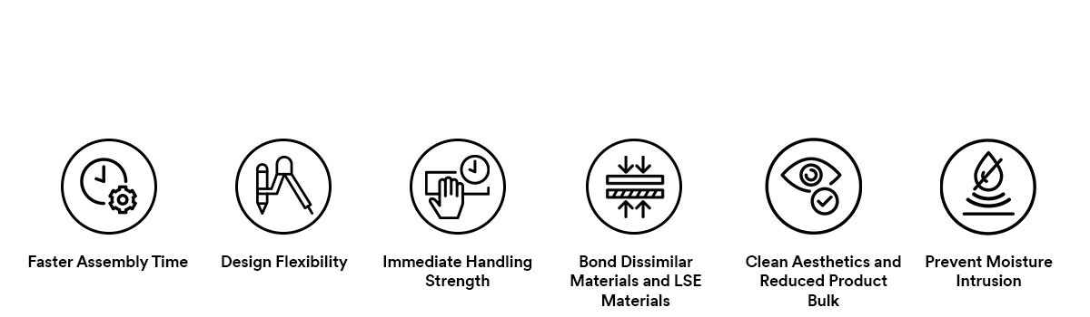 Icons showing benefits of Double Sided Tape with clickable hotspots to learn more details
