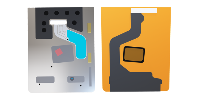 Ilustração de Absorvedores de EMI 3M aplicados dentro do enrolamento ou fixação de cabos em ambientes apertados.
