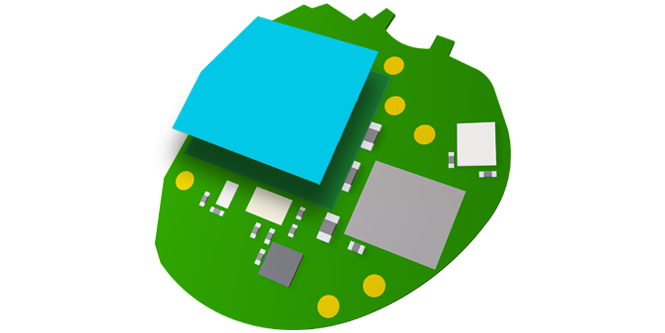 Ilustração de absorvedores de EMI 3M aplicados a microprocessadores.
