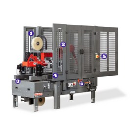 Imagem de um Selador de Caixas 3M-Matic™ com números para corresponder às características listadas no texto.
