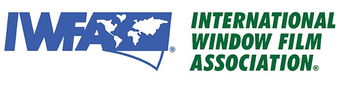 Logotipo em verde e azul da IWFA - International Window Film Association.
