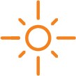 Ícone de um sol que alterna raios curtos e longos.
