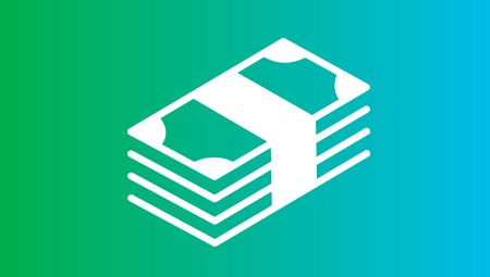 Icon of stack of money with green and blue background
