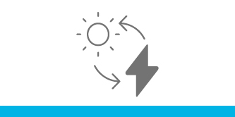 Icon of the sun with two arrows in a circle pointing into and out of an electrical charge.
